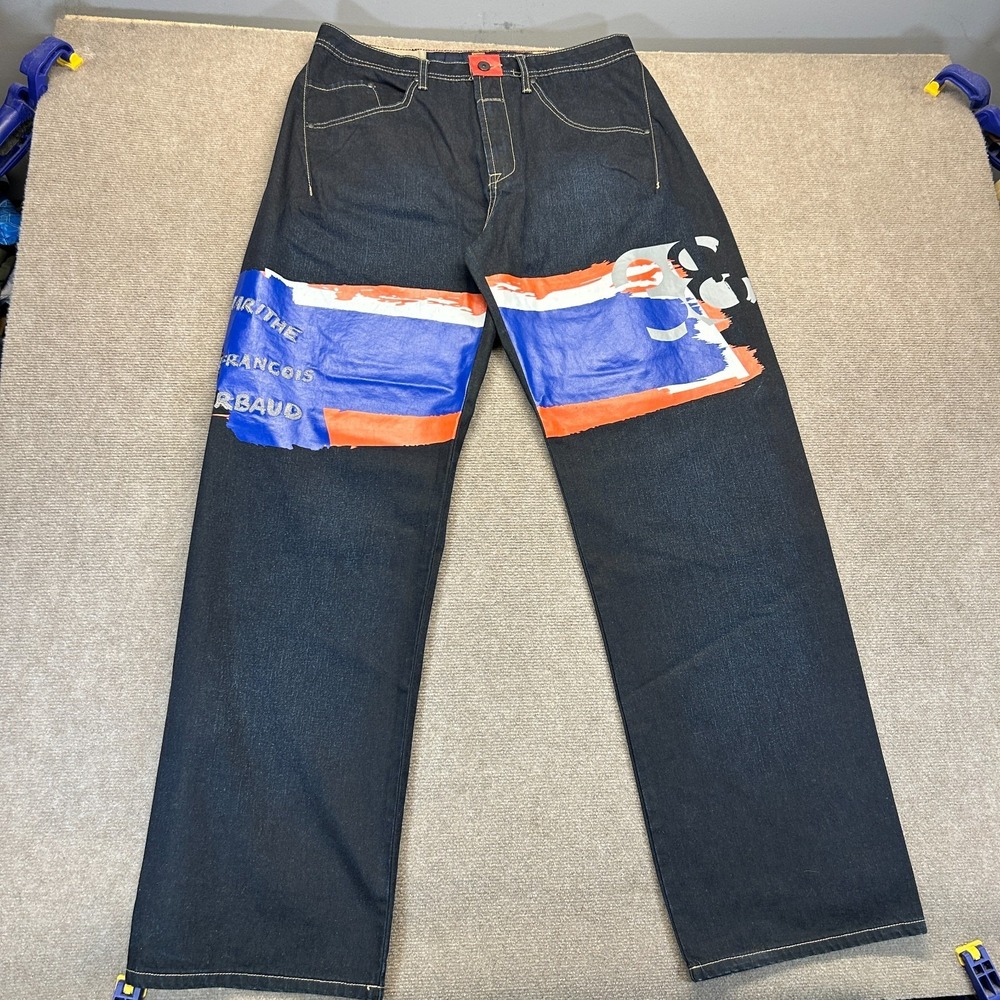 Marithe Francois Girbaud Jeans Size 34 Dark Blue Front Graphic Vintage HK 34"